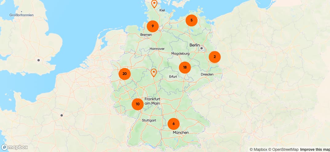 Mapbox Karte mit Standorten